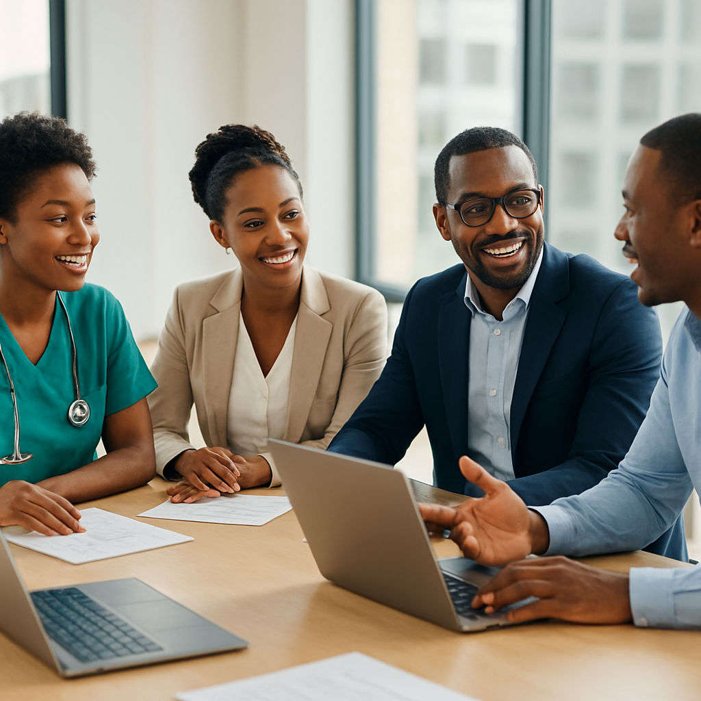 Healthcare and technology leaders collaborating around a table